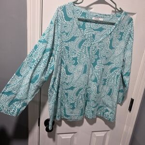 Chico's Turquoise and White Patterned Blouse